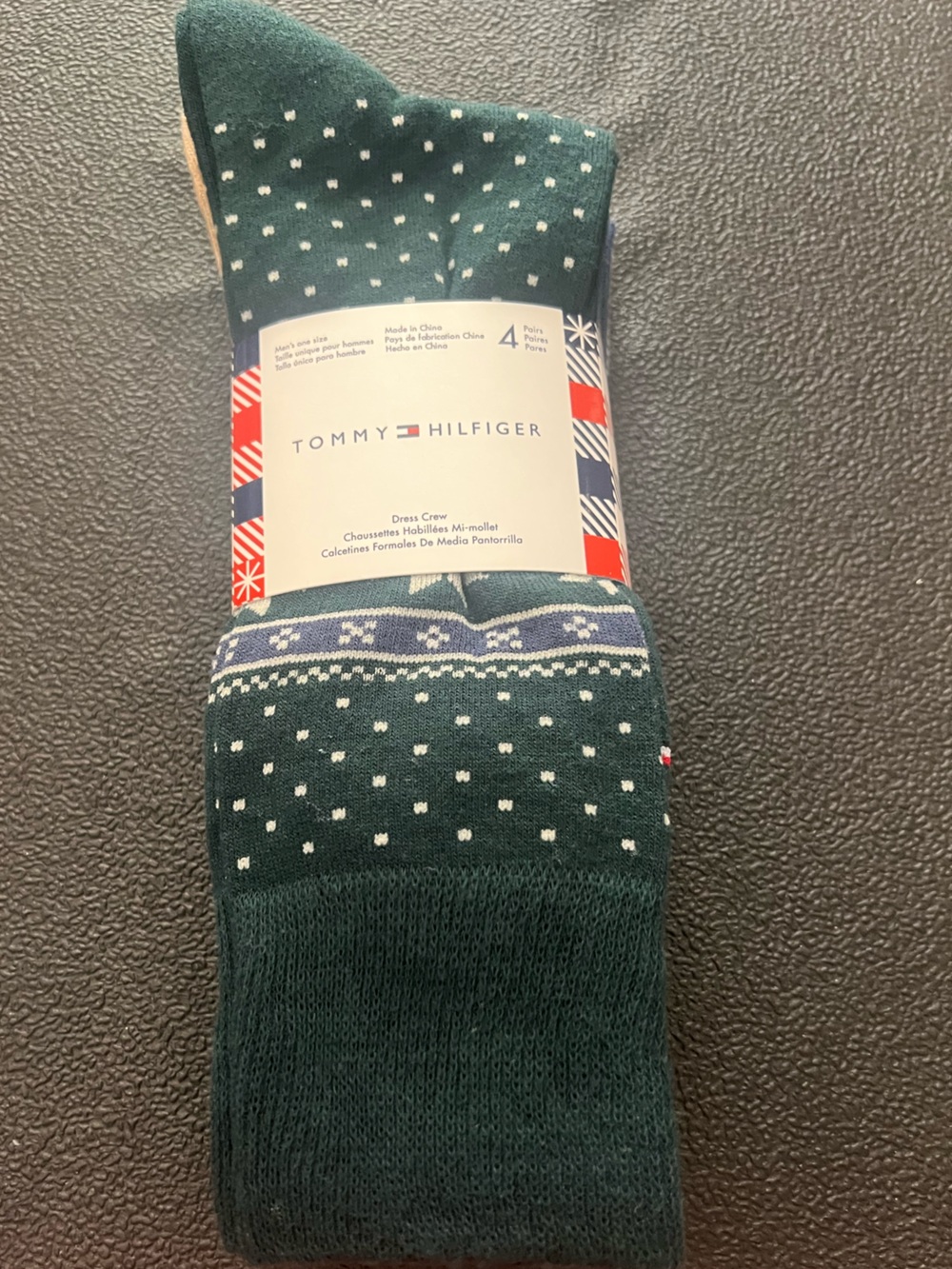 Tommy Hilfiger Forest Green Fair Isle Crew Socks with Navy & White